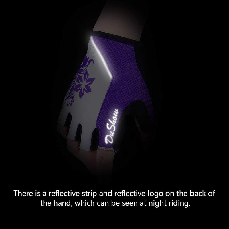 DuShow Women Half Finger Cycling Gloves,Gel Padded Anti-Slip Shock-Absorbing Mountain Road Bicycle Biking Bike Short Fingerless Gloves(Purple,S) - Image 3